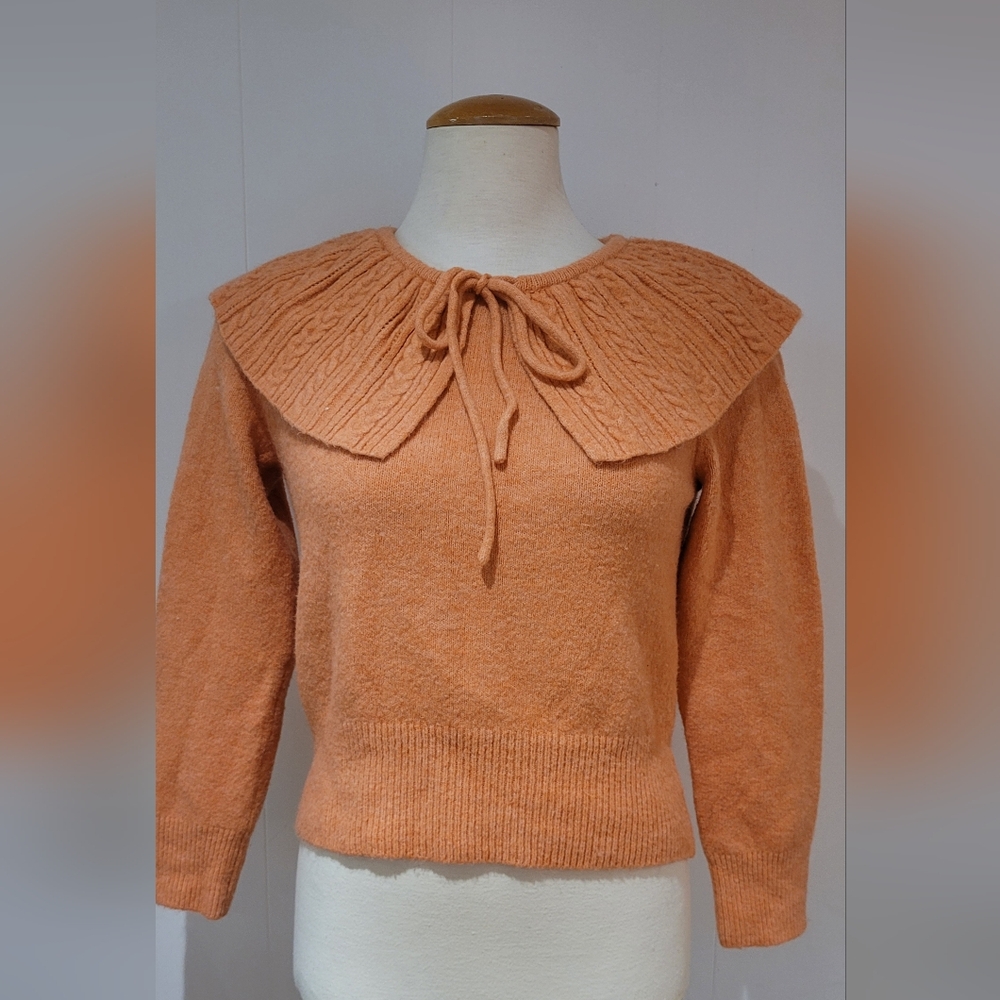 Peachy Sweater With Charming Oversized Collar